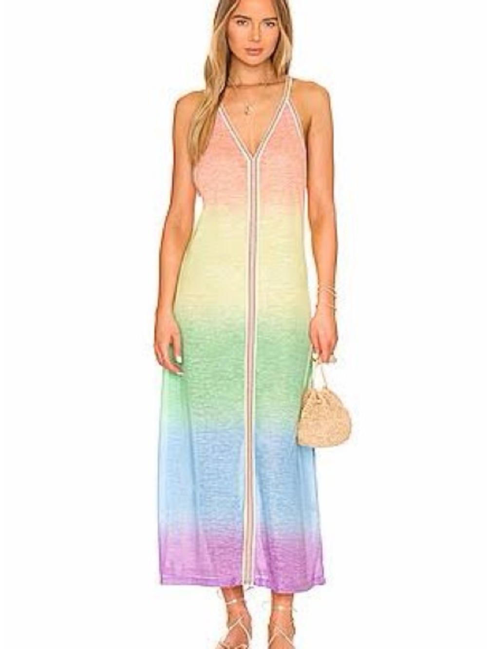 Pitusa Ombre V-Neck Maxi Dress in Pastel Rainbow
